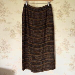 Vintage 90s Silk Jones New York Midi Skirt Dark Academia Boho Brown Black M/L